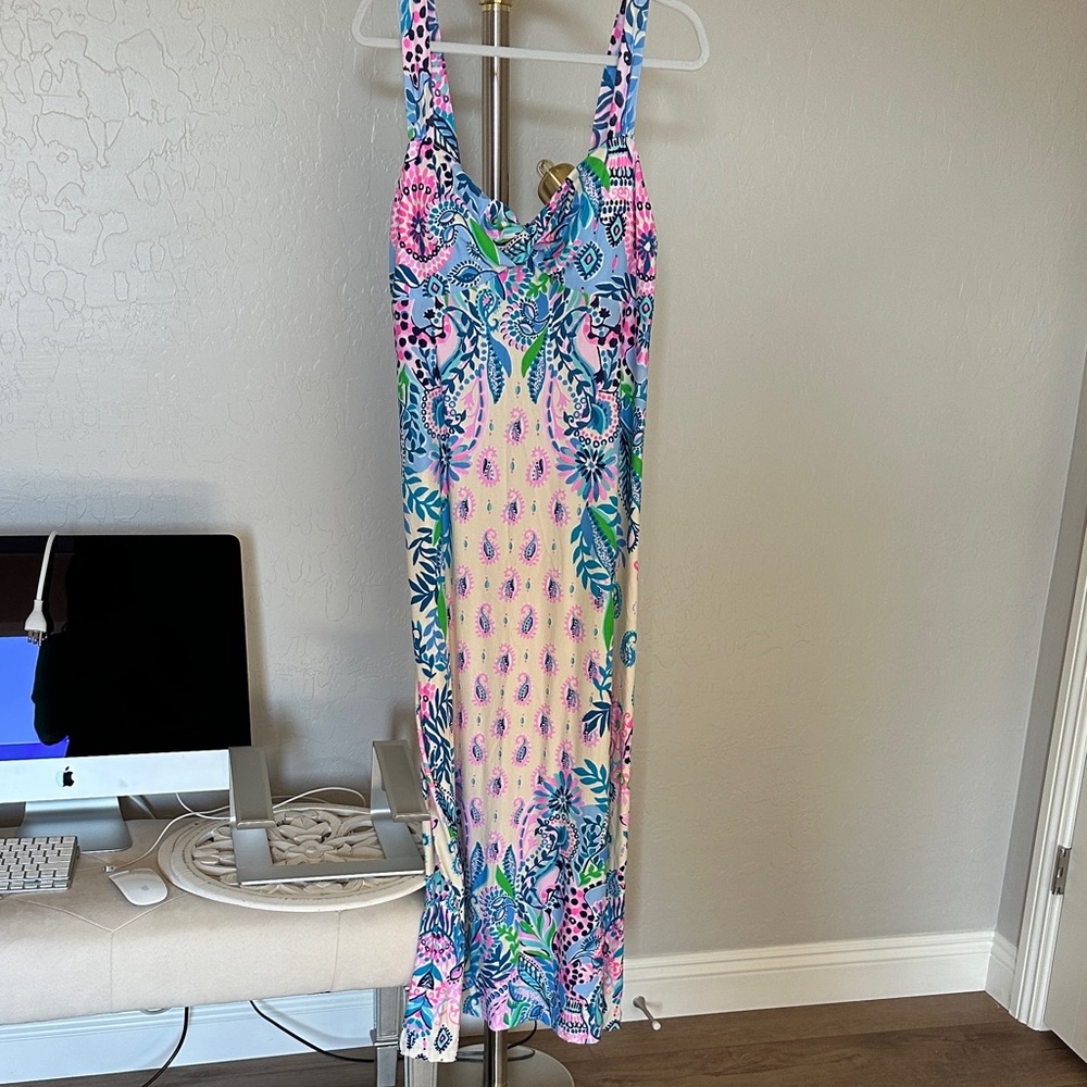 Lilly Pulitzer Tropical Print Maxi Dress in Pink and Blue